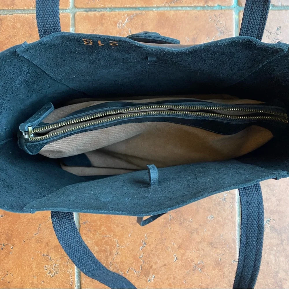 Distressed Black Leather Handbag 13 x17 toggle closure Insert included